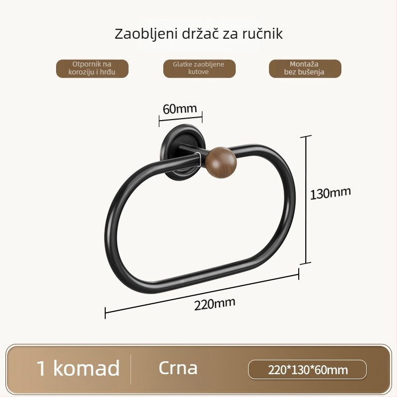 Zidni držač ručnika za kupaonicu, bez bušenja, ABS, Bake Paint završna obrada, nosivost 10 kg, 1 razina, sklopivi, protuklizni