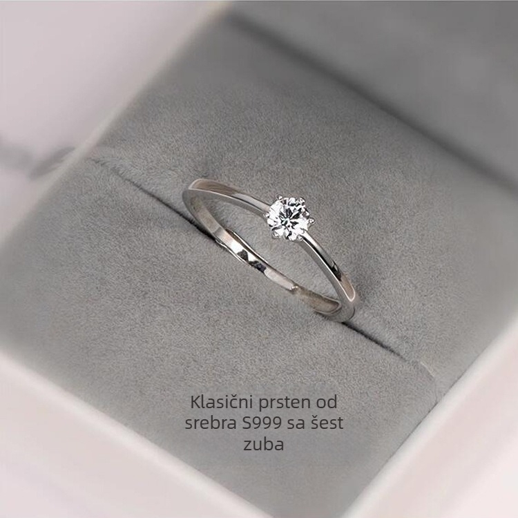 S999 sterling srebrni prsten, ženski prsten u korejskom stilu s šest krakova za kubični cirkon, otvoreni vjenčani prsten, elegantan minimalistički komad nakita za ruku
