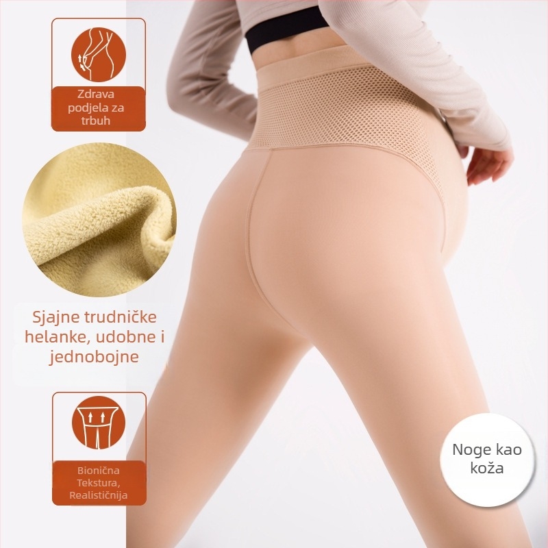 Trudničke pletene leggine s fleece podstavom, s zatvorenim stopalom, debele, nylon smjesa 30-50%, uski kroj