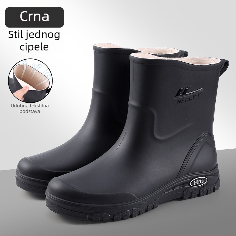 Muške čizme za kišu, vodootporne, s fleece podstavom, niska visina, protuklizni potplat