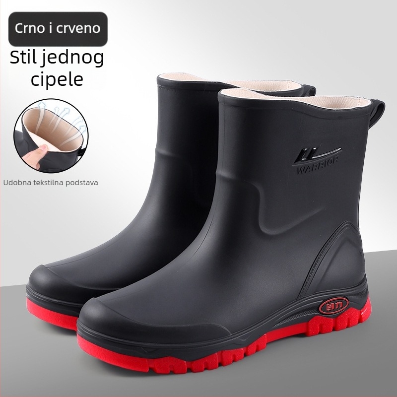 Muške čizme za kišu, vodootporne, s fleece podstavom, niska visina, protuklizni potplat