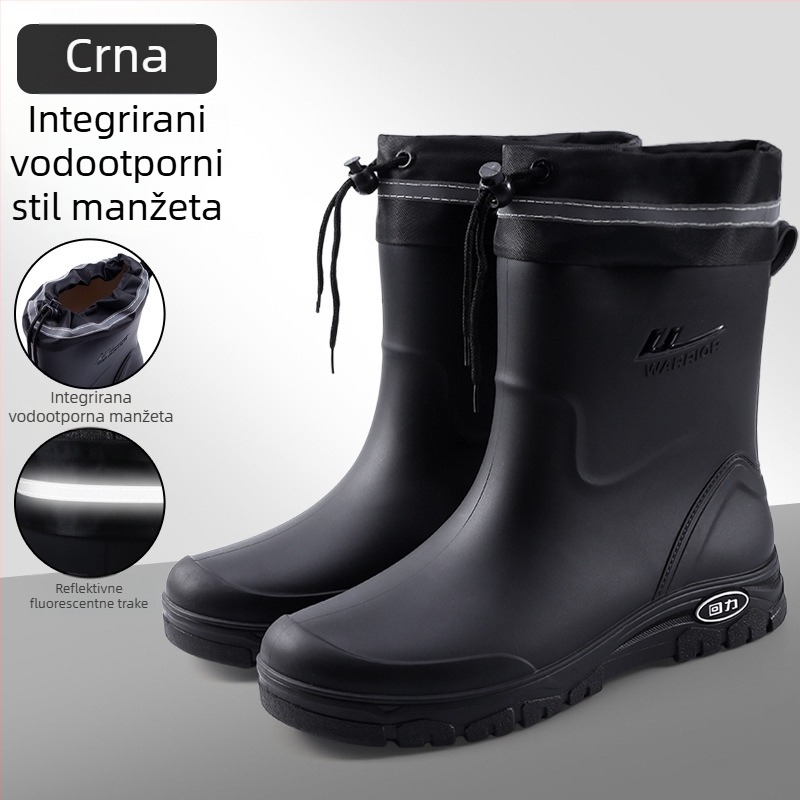 Muške čizme za kišu, vodootporne, s fleece podstavom, niska visina, protuklizni potplat