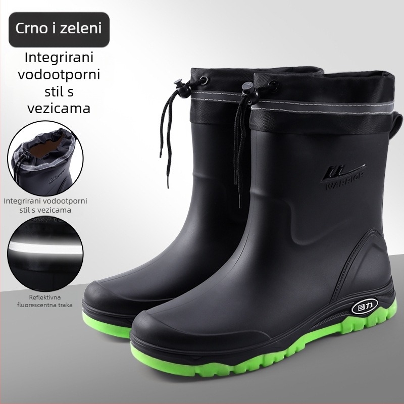 Muške čizme za kišu, vodootporne, s fleece podstavom, niska visina, protuklizni potplat