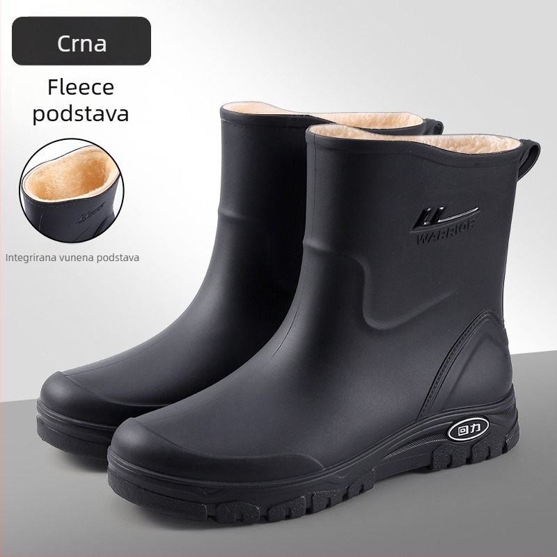 Muške čizme za kišu, vodootporne, s fleece podstavom, niska visina, protuklizni potplat