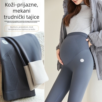 Hlače za trudnice s potporom za trbuh, flis unutrašnjost, najlon 70–80%, kratka dužina, visoka elastičnost