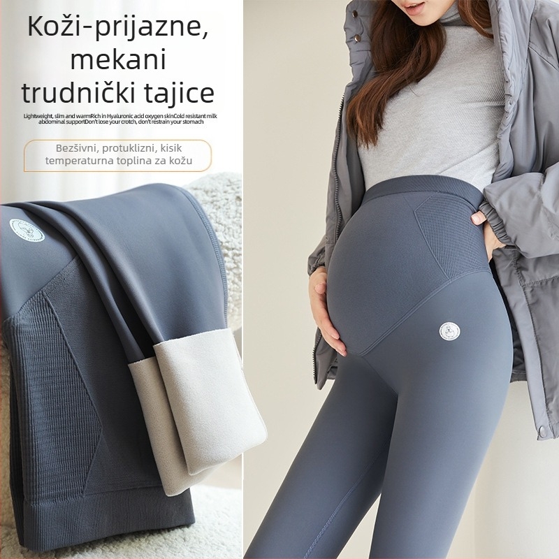 Hlače za trudnice s potporom za trbuh, flis unutrašnjost, najlon 70–80%, kratka dužina, visoka elastičnost