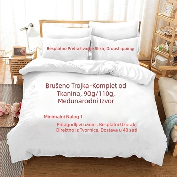 Tri dijelni set posteljine s digitalnim printom, brušeni završetak, kemijska vlakna, uzorak likova, moderni minimalistički stil