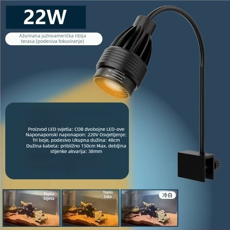 LED osvjetljenje za akvarij sa zumirajućim fokusom za vodene biljke, aluminijska legura, 8–18W/22W, 386 g