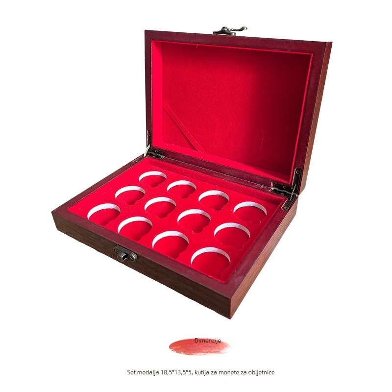 Drvena kutija za značke i spomenske novčiće, graviranje i prilagođeni logotip