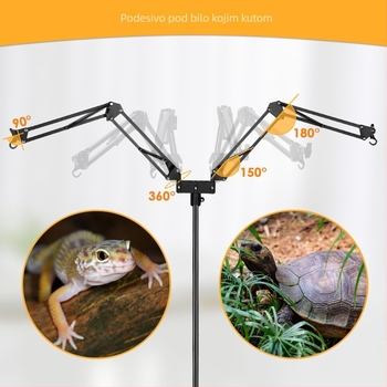 Stalak lampe za gmizavce s dvostrukim visećim dizajnom, 360° rotacija, podesiva i izvučiva, metalni, težina 2,4 kg