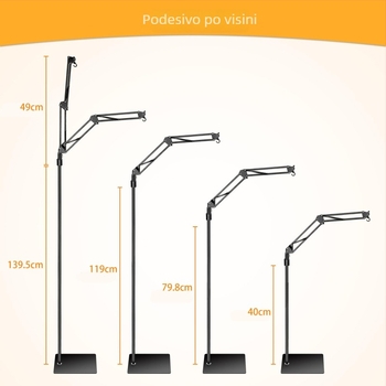 Stalak lampe za gmizavce s dvostrukim visećim dizajnom, 360° rotacija, podesiva i izvučiva, metalni, težina 2,4 kg