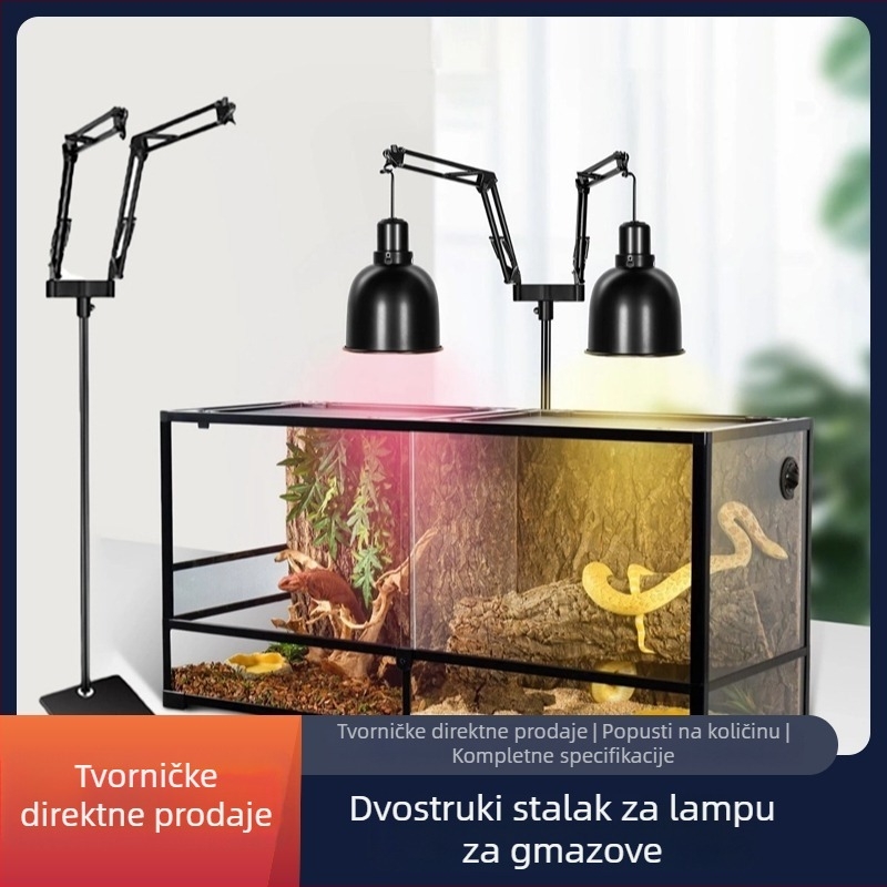 Stalak lampe za gmizavce s dvostrukim visećim dizajnom, 360° rotacija, podesiva i izvučiva, metalni, težina 2,4 kg