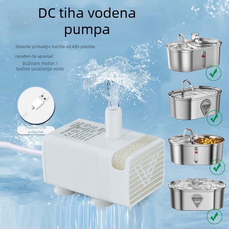 Pumpa za vodni fontan za kućne ljubimce, tih rad, podvodna, USB napajanje, 5V1A, ABS materijal, LED svjetlo