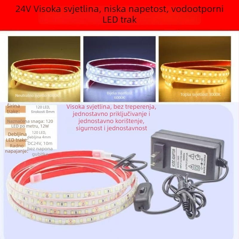 Podvodna COB silikonska LED traka za akvarij, vodootporna 24V, 5–10W, bez treperenja, izdržljiva, ravnomjerno osvjetljenje