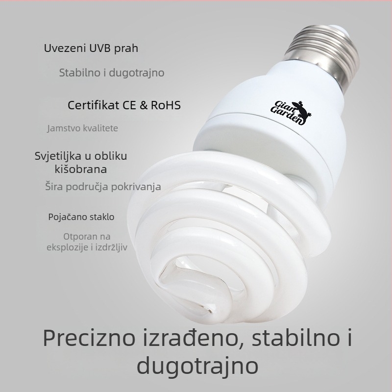 Giangarden UVB/UVA Reptilska Energijska Lampica — za kornjače i guštere, 15W, staklo-plastika, poboljšava apsorpciju kalcija, domet >60 cm