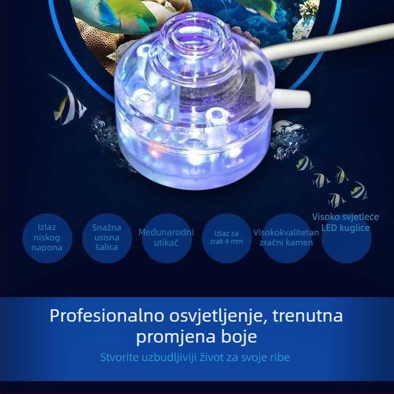 LED svjetlo za akvarij s mjehurićima – mijenja boje, PC kućište, 1W snaga, mini fontana svjetlo za akvarij