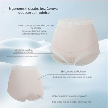 Trudničko donje rublje s visokim strukom i podrškom za stomak, Ice Silk tkanina (najlon + spandeks), pamučna podstava, ribana pletenina