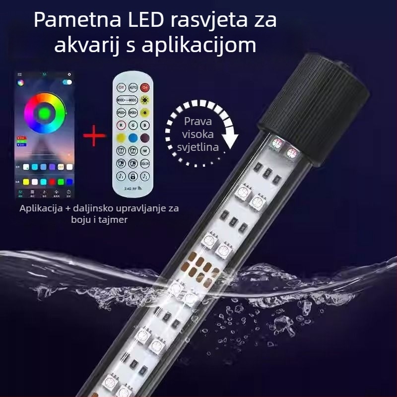 Pametna LED svjetiljka za akvarij, vodootporna i potopna, upravljanje putem aplikacije, cijeli spektar