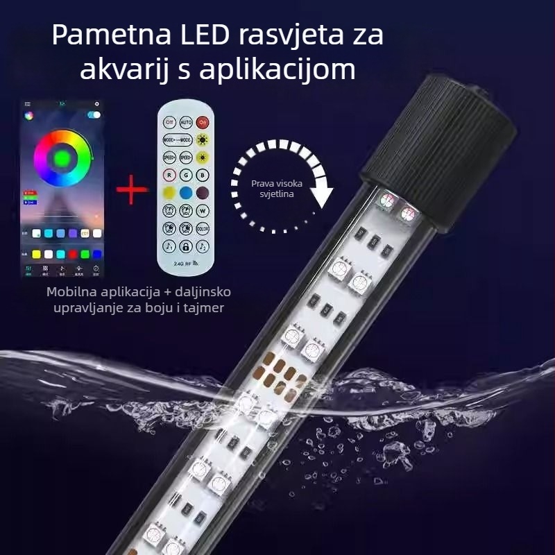 Pametna LED svjetiljka za akvarij, vodootporna i potopna, upravljanje putem aplikacije, cijeli spektar