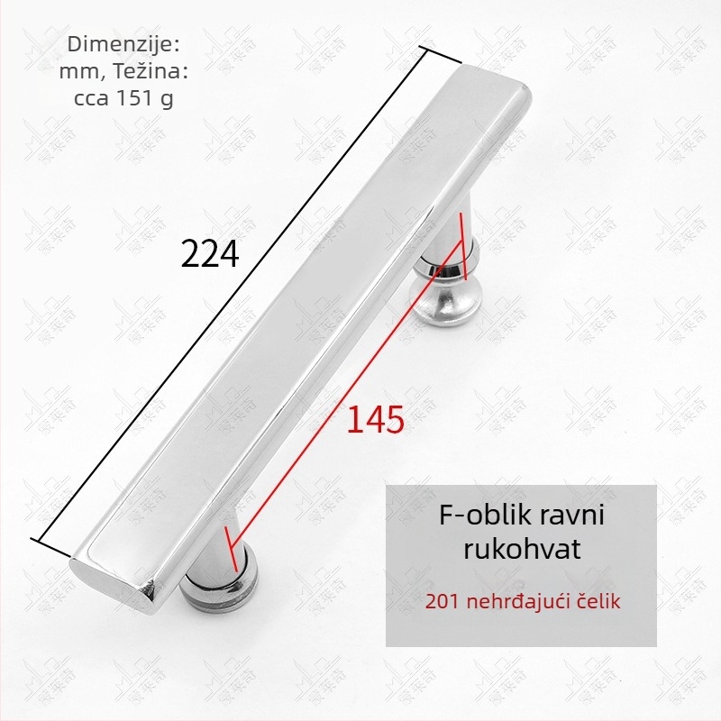 F-type ručka za kupaonska staklena vrata od nehrđajućeg čelika; bezokvirna staklena vrata; moderni minimalistički stil; završetak poput ogledala