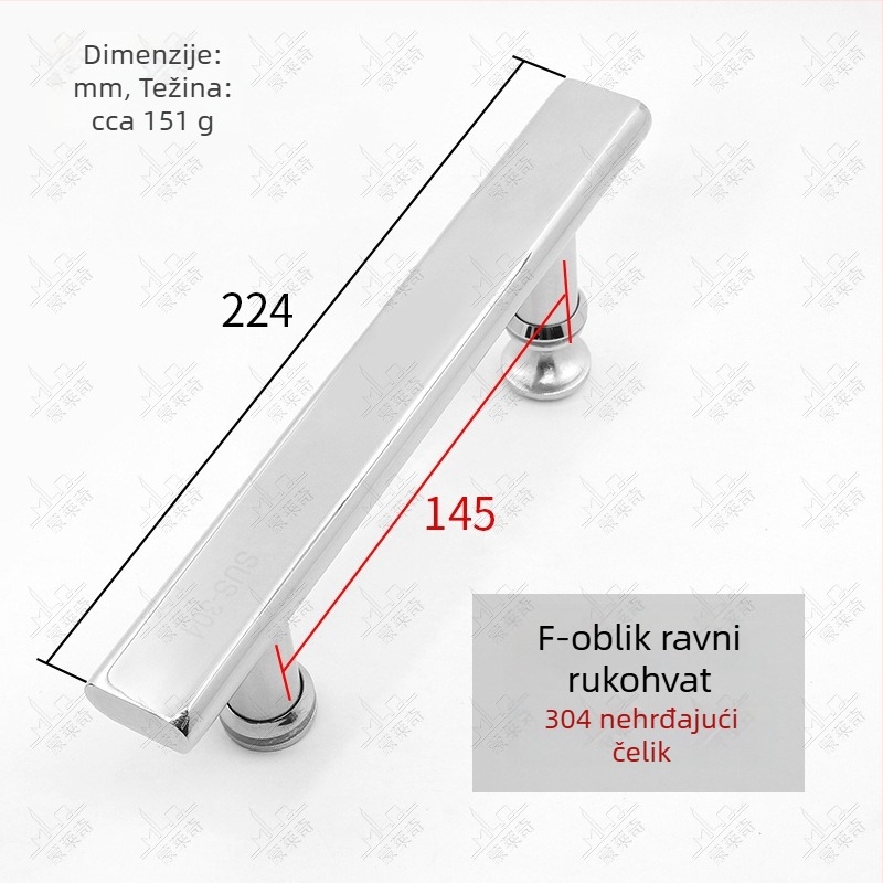F-type ručka za kupaonska staklena vrata od nehrđajućeg čelika; bezokvirna staklena vrata; moderni minimalistički stil; završetak poput ogledala