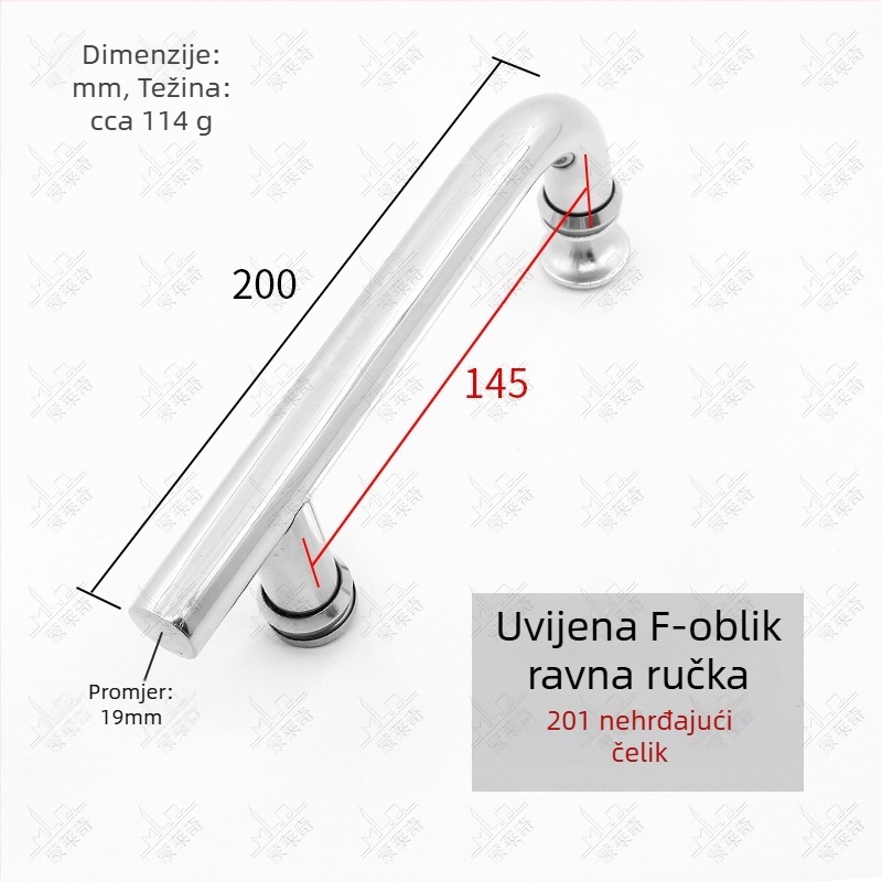F-type ručka za kupaonska staklena vrata od nehrđajućeg čelika; bezokvirna staklena vrata; moderni minimalistički stil; završetak poput ogledala