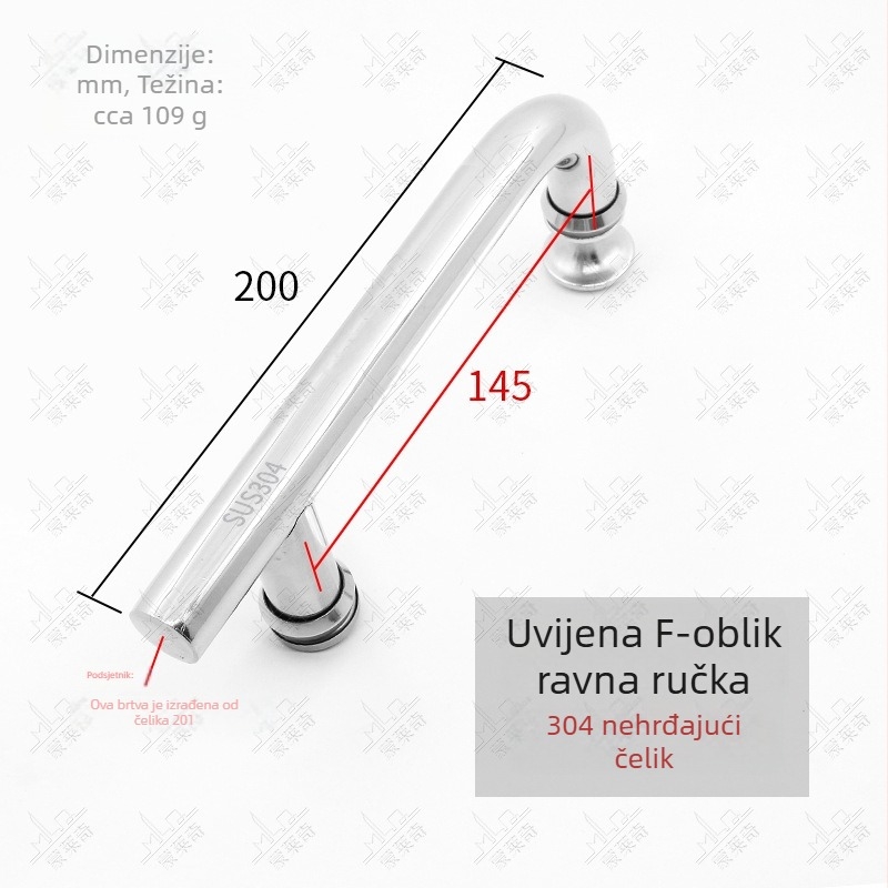 F-type ručka za kupaonska staklena vrata od nehrđajućeg čelika; bezokvirna staklena vrata; moderni minimalistički stil; završetak poput ogledala