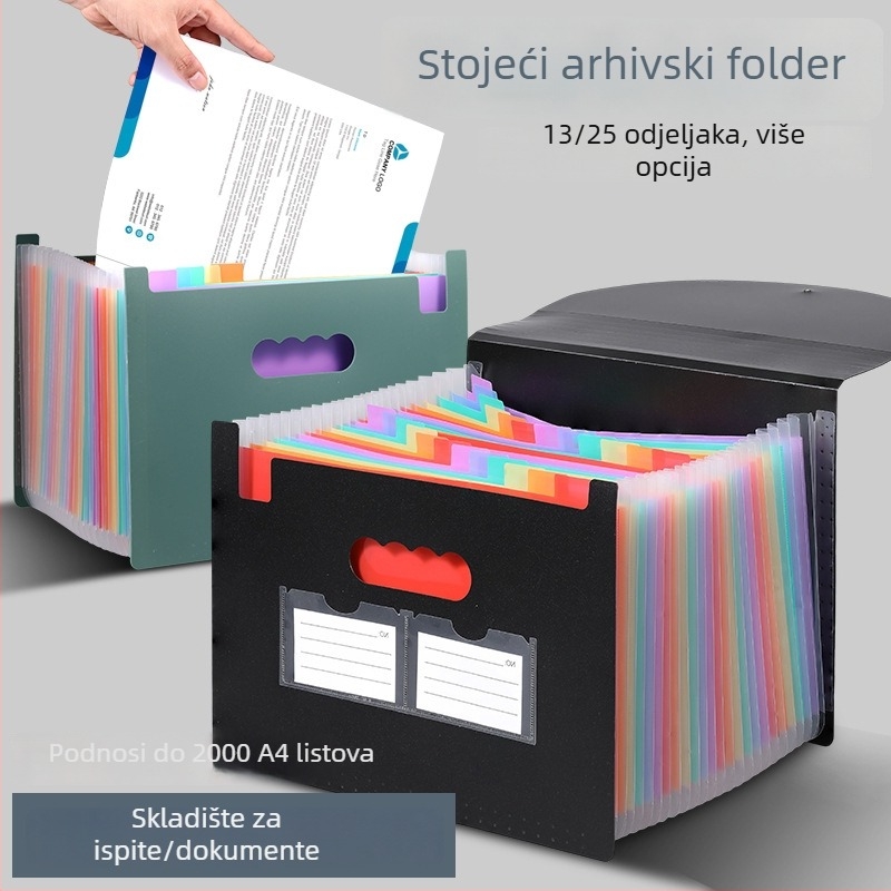 Yurui PP stojeći trostrano zatvoren fascikl s 25 pretinaca, mogućnost ispisa logotipa