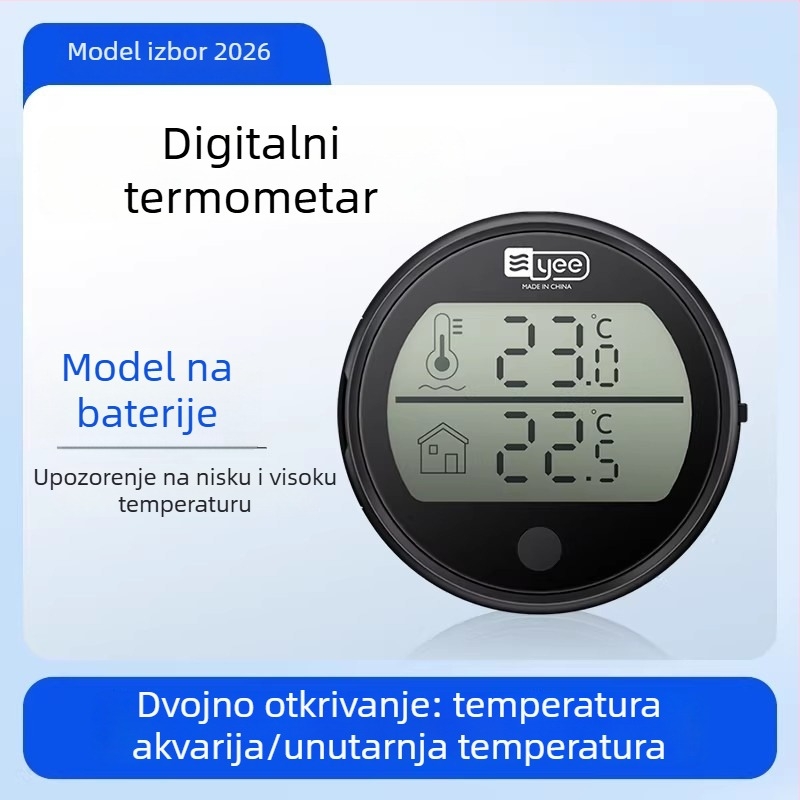 Akvarijski termometar visoke preciznosti s elektroničkim senzorom temperature, vanjski ljepljivi senzor (ABS, model C1-1131, mjerenje temperature)