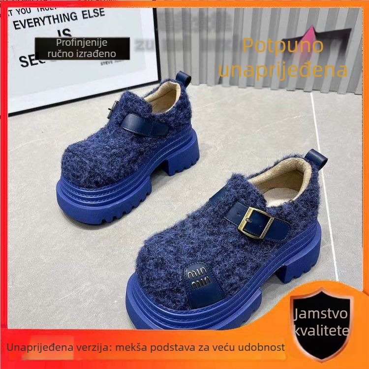 Ženske loaferice od vunene tkanine s kopčom u obliku slova, dubok otvor, pliš unutarnja stran, gumena potplata, visok potpetica 6–8 cm