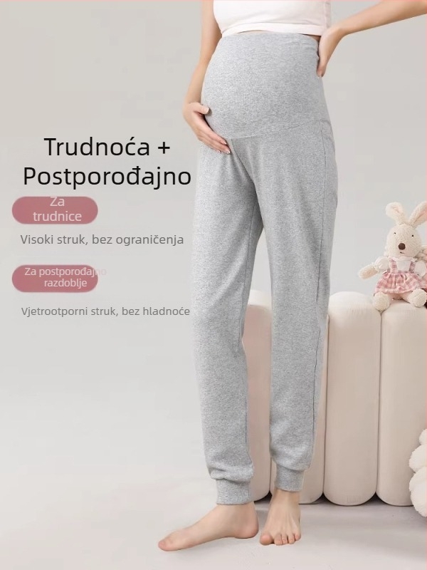 Hlače za trudnoću - tople, slobodan kroj - poliester-spandeks smjesa (90-95% poliester, spandeks <30%), srednja debljina