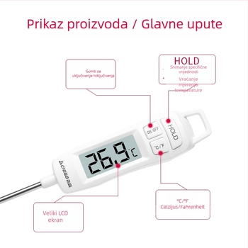 Chigo Visoko precizan elektronički termometar za hranu s sondom za tekućine, raspon -50°C do 300°C