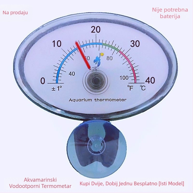 Termometar za akvarij - visoka preciznost, kompaktni podvodni model, vodootporan, pričvršćivanje pomoću usisne čašice i ljepila