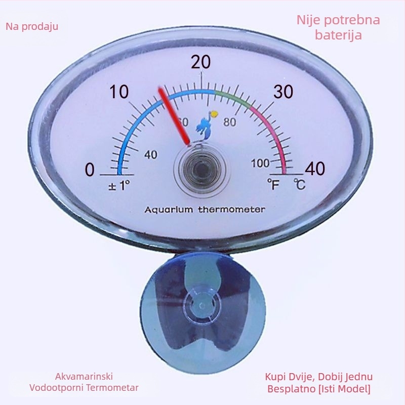 Termometar za akvarij - visoka preciznost, kompaktni podvodni model, vodootporan, pričvršćivanje pomoću usisne čašice i ljepila