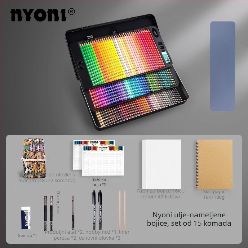 Neoni set olovki na bazi ulja, metalno kućište, HB jezgra, osnovno pakiranje, za crtanje i slikanje