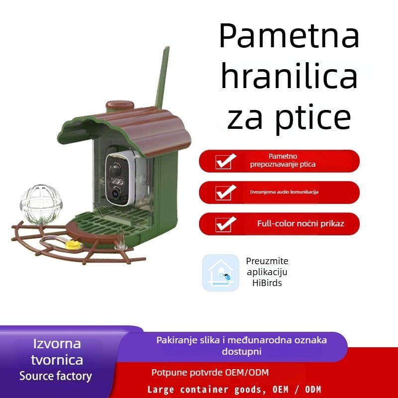 Huashi D3-B9 Pametna hranilica za ptice sa kamerom, solarno napajanje, odvojiva, upravljanje putem aplikacije