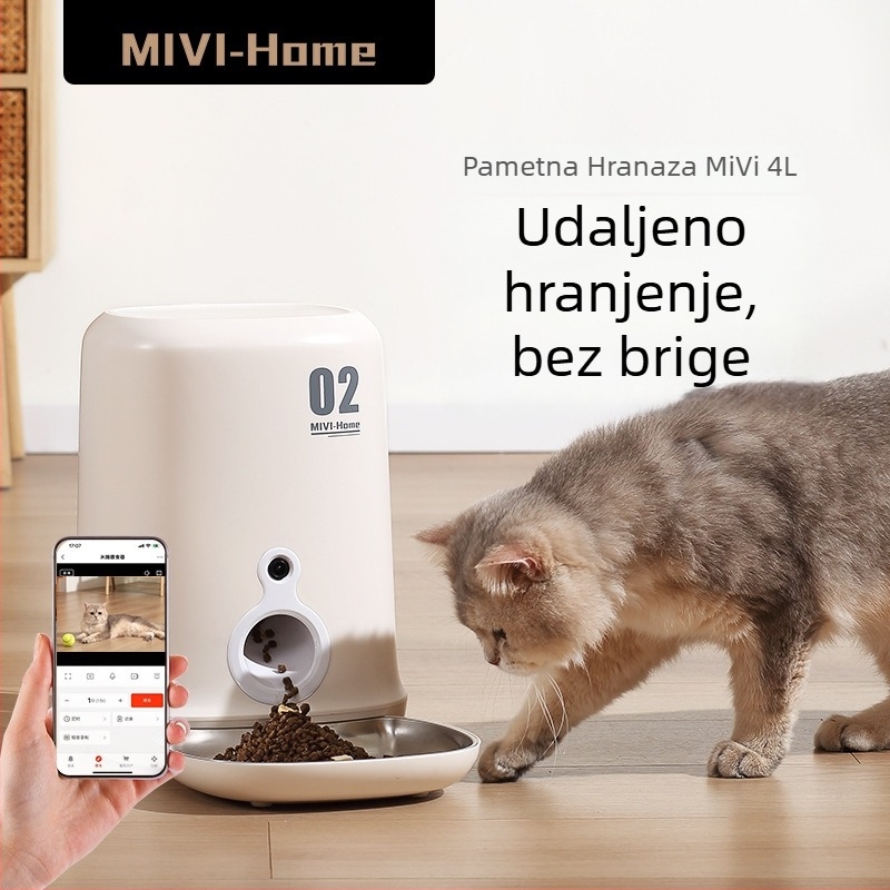 Pametni automatski hranilnik za mačke i pse, kapacitet 4 L, odvojiv i jednostavan za čišćenje, programirano doziranje i hranjenje, daljinsko upravljanje