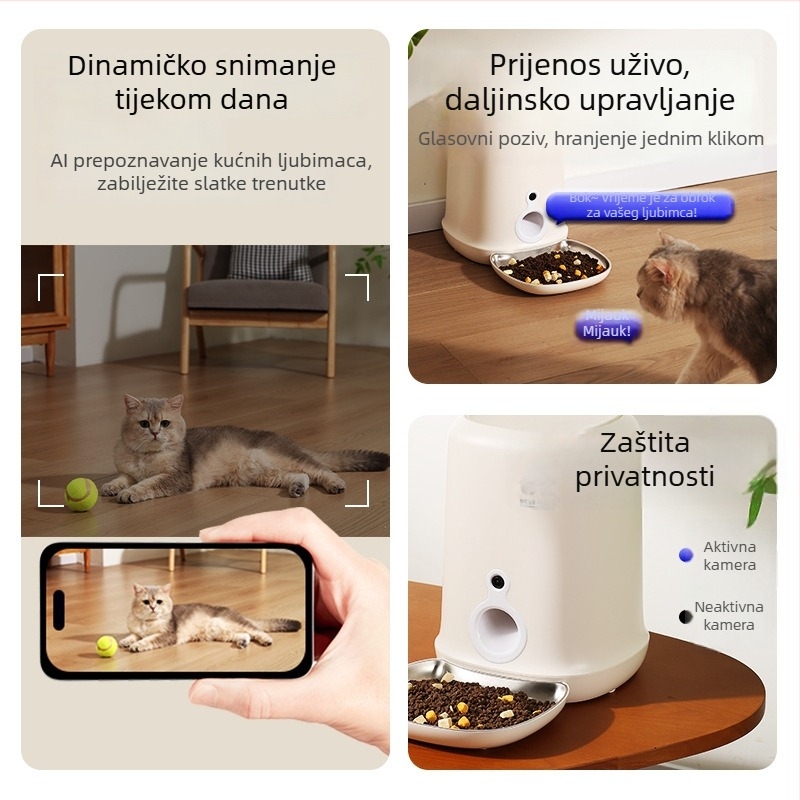 Pametni automatski hranilnik za mačke i pse, kapacitet 4 L, odvojiv i jednostavan za čišćenje, programirano doziranje i hranjenje, daljinsko upravljanje