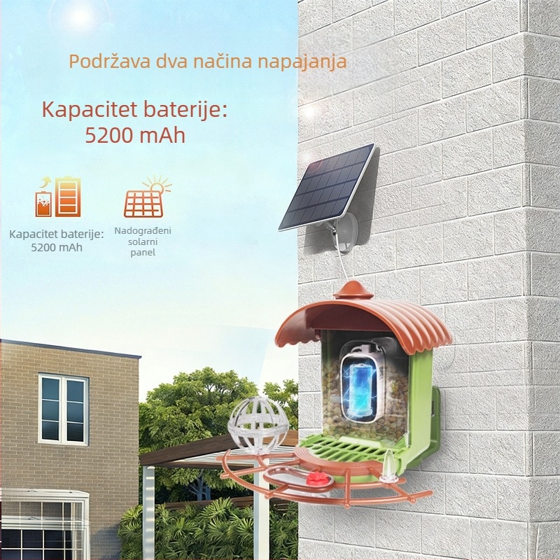 Vanjska solarna hranilica za ptice s kamerom, automatsko hranjenje i upravljanje putem aplikacije, s odvojivim dizajnom