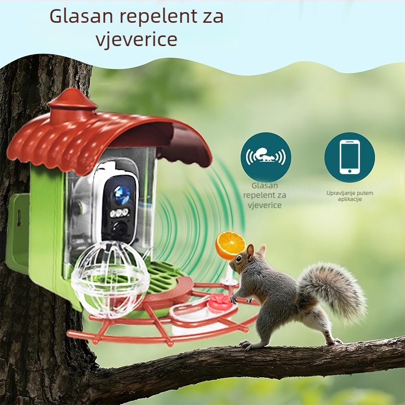 Vanjska solarna hranilica za ptice s kamerom, automatsko hranjenje i upravljanje putem aplikacije, s odvojivim dizajnom