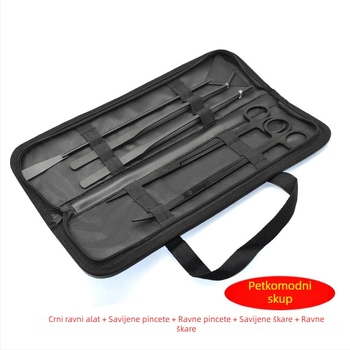 Nerđajući čelik za akvarij: kliješta za vodene biljke, plosnatu lopaticu za pijesak, škare (Materijal: nehrđajući čelik; Oblik vrha: prav; Uključuje: kliješta, plosnatu lopaticu za pijesak, škare)