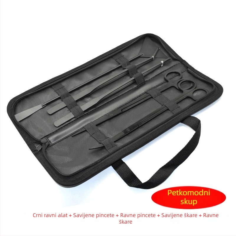 Nerđajući čelik za akvarij: kliješta za vodene biljke, plosnatu lopaticu za pijesak, škare (Materijal: nehrđajući čelik; Oblik vrha: prav; Uključuje: kliješta, plosnatu lopaticu za pijesak, škare)