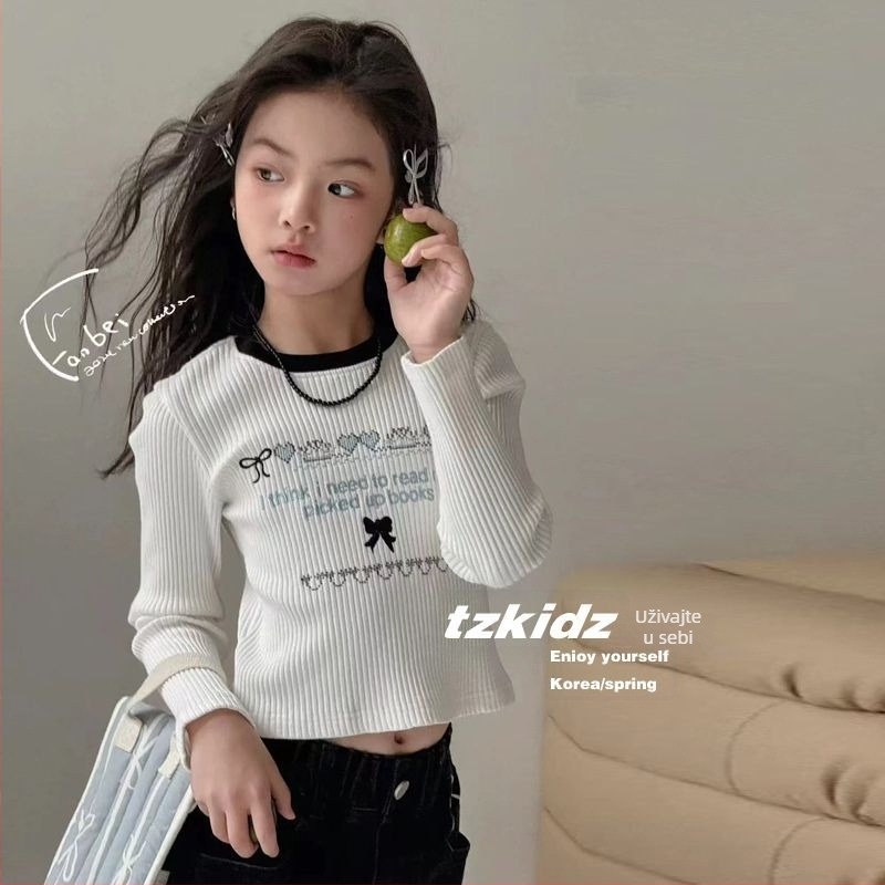 Dječja majica s dugim rukavima, korejski stil, okrugli ovratnik, 100% poliester, pogodna za proljeće i jesen