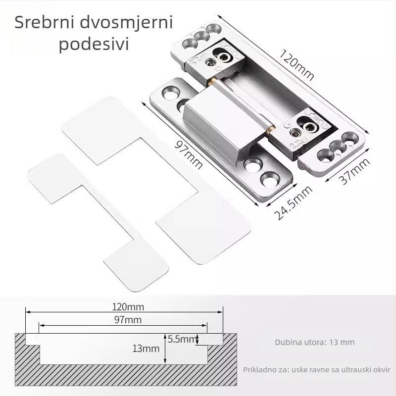 Dvodimenzionalno podesivi skriveni šarnir za aluminijsko-drvena vrata uskog profila, cinkov legura, marka Noca