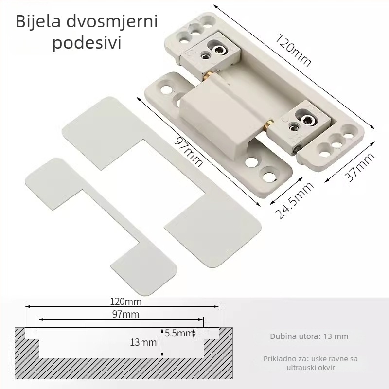 Dvodimenzionalno podesivi skriveni šarnir za aluminijsko-drvena vrata uskog profila, cinkov legura, marka Noca
