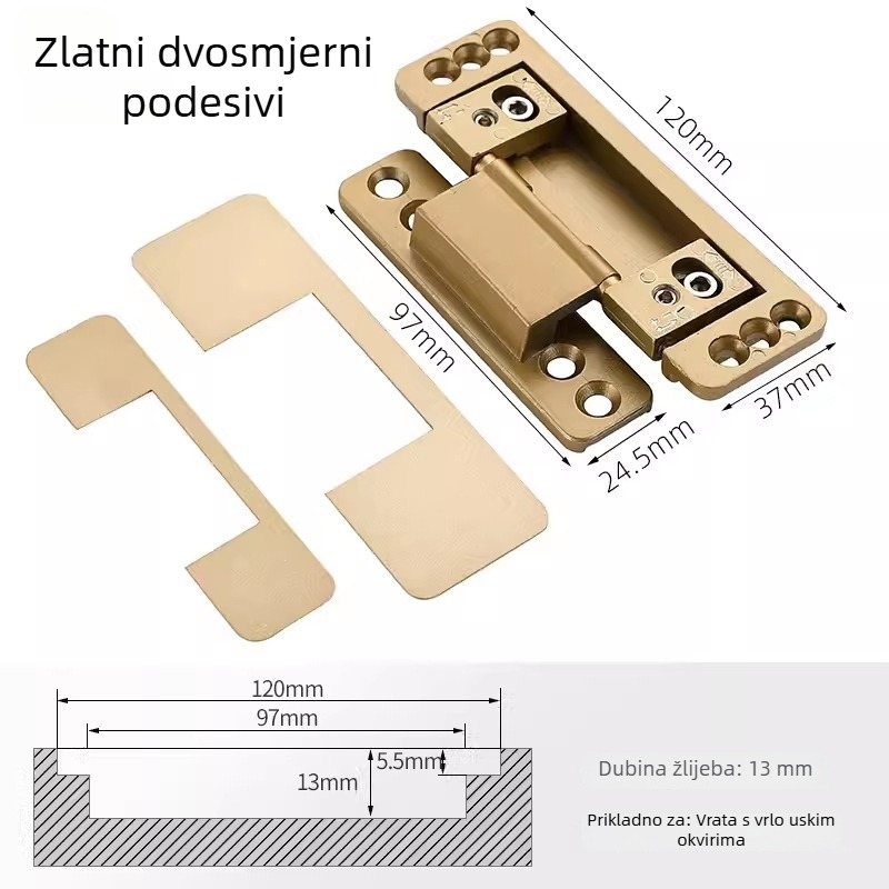 Dvodimenzionalno podesivi skriveni šarnir za aluminijsko-drvena vrata uskog profila, cinkov legura, marka Noca