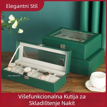 Dvostruko slojevita drvena kutija za nakit s prozirnim prozorom za satove i narukvice