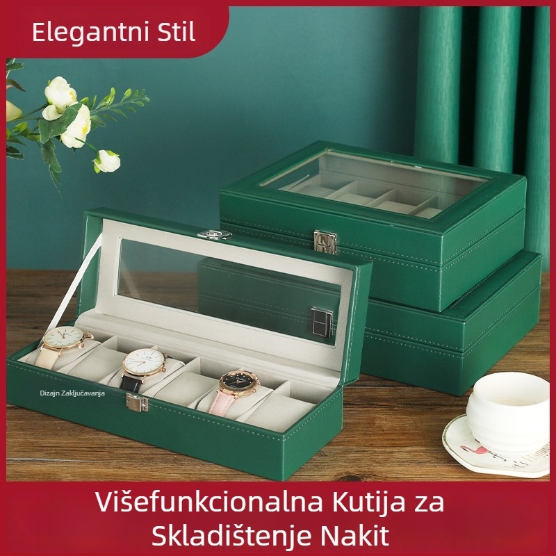 Dvostruko slojevita drvena kutija za nakit s prozirnim prozorom za satove i narukvice