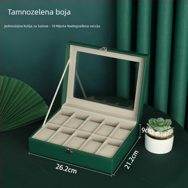 Dvostruko slojevita drvena kutija za nakit s prozirnim prozorom za satove i narukvice