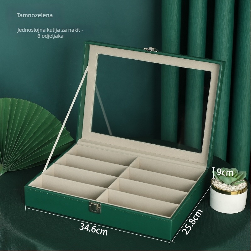 Dvostruko slojevita drvena kutija za nakit s prozirnim prozorom za satove i narukvice